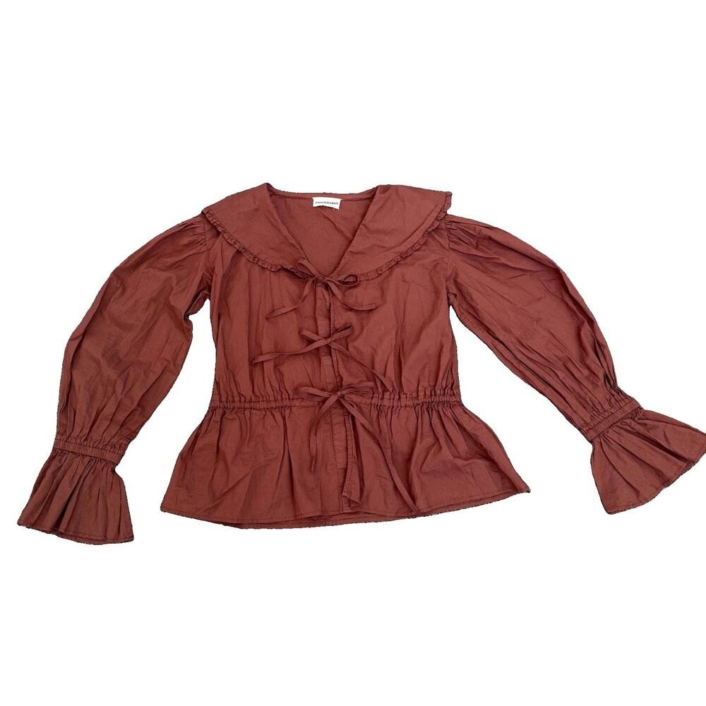 Woven Peplum Tie-Front Blouse in Rust